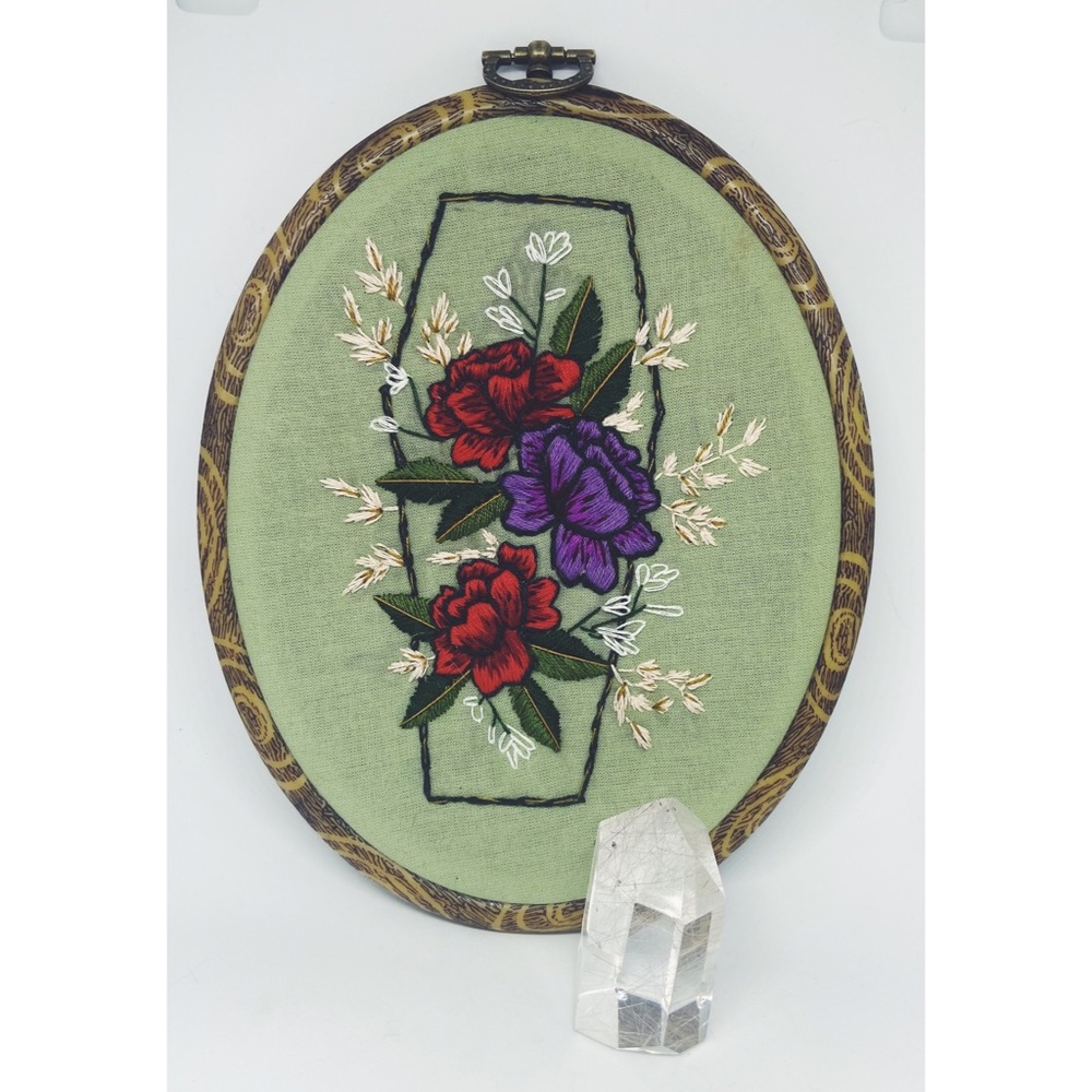 Hand Embroidery Coffin And  Carnation Flowers